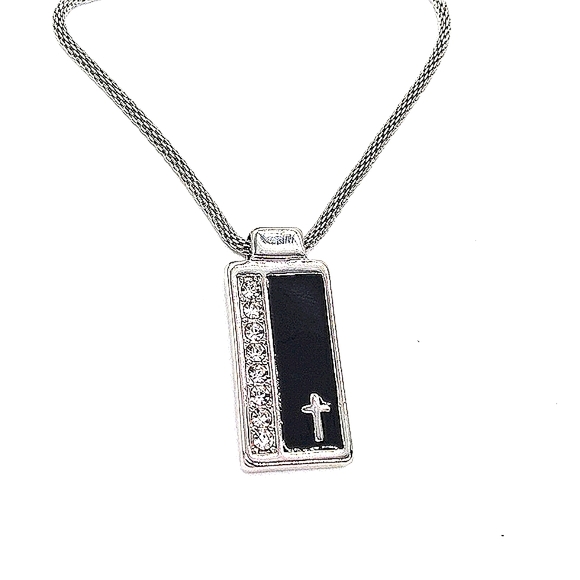 Guess Other - GUESS 24" Cross Dog Tag Bling Cubic Zirconia Crystal Necklace in Black & Silver